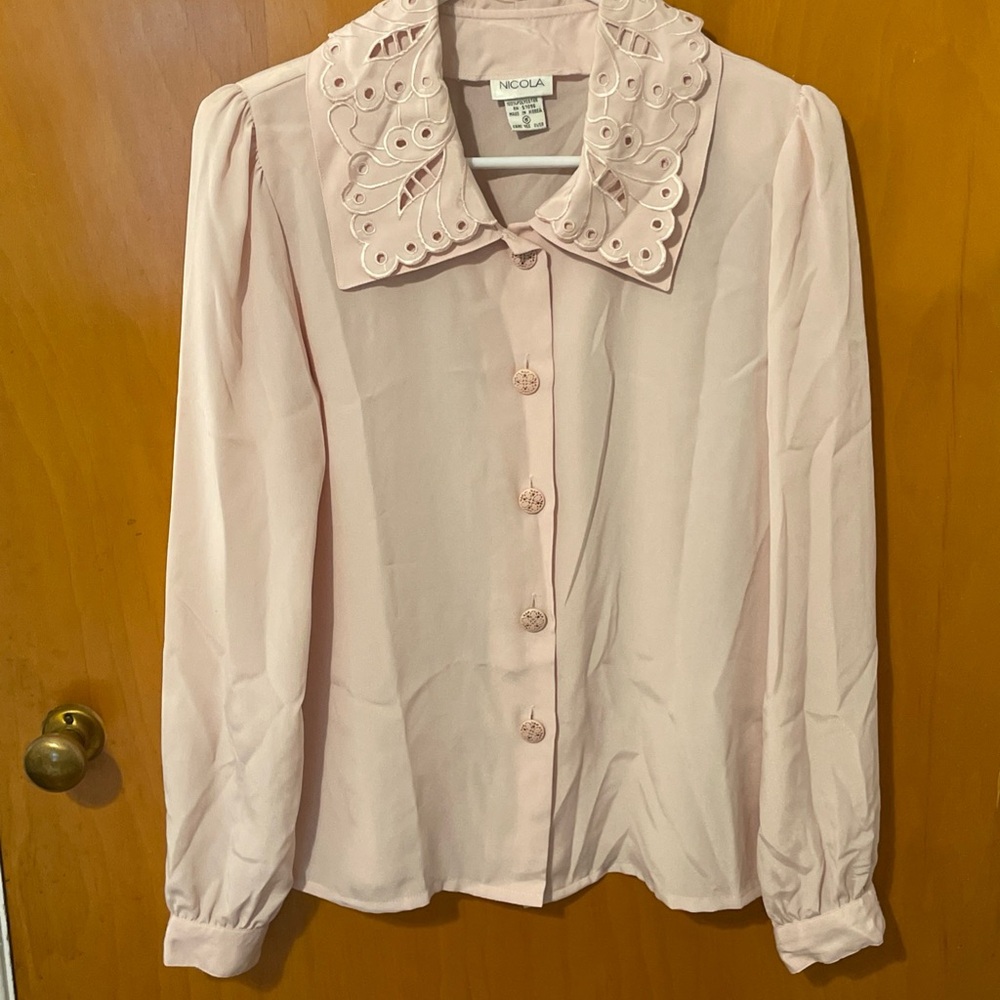 NICOLA Blush Pink Blouse with Eyelet Collar